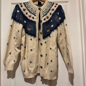 Vintage Northern Reflections Wool Cardigan M Embroidered Apple Village Cottage